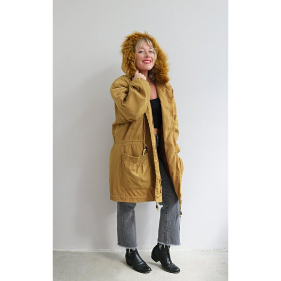 1980's Vintage John Weitz Chartreuse Fox Fur Parka Women's Medium to Large MD LG - Picture 5 of 10